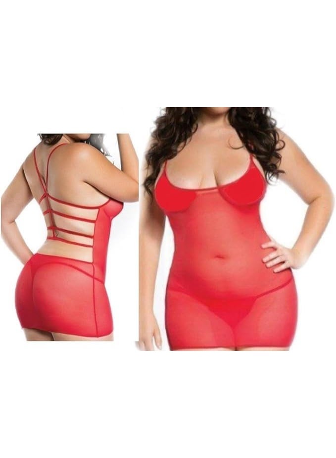 Lingerie Big Size playsuits, short, elegant nightgown, women's babydoll lingerie, red sheer, code 44 - Image 2